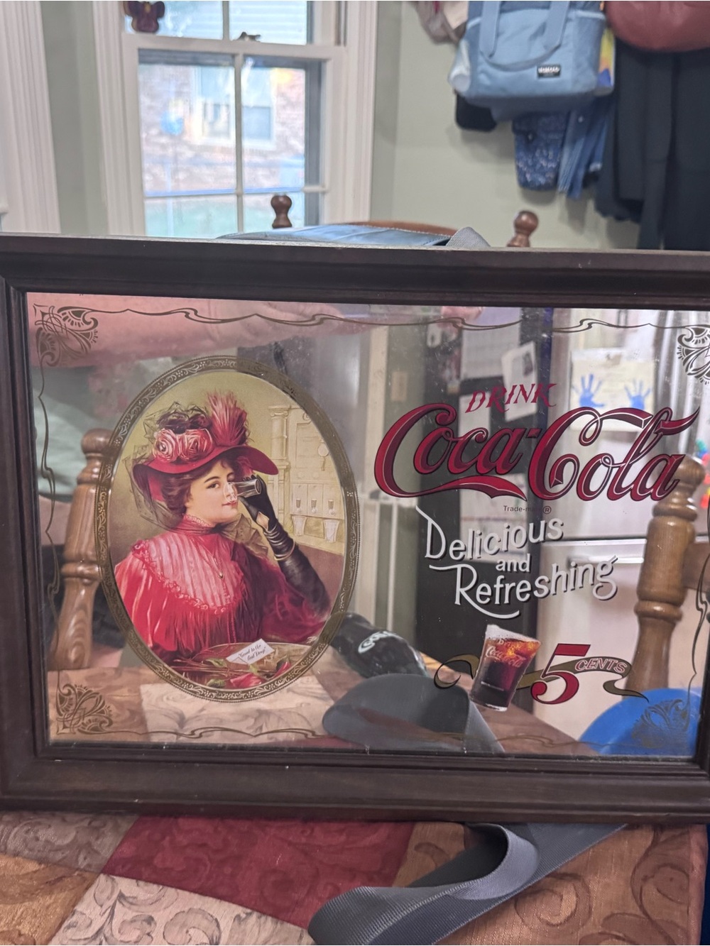 Coca Cola Red and Gold Decorative Wall Mirror with Vintage Lady Portrait